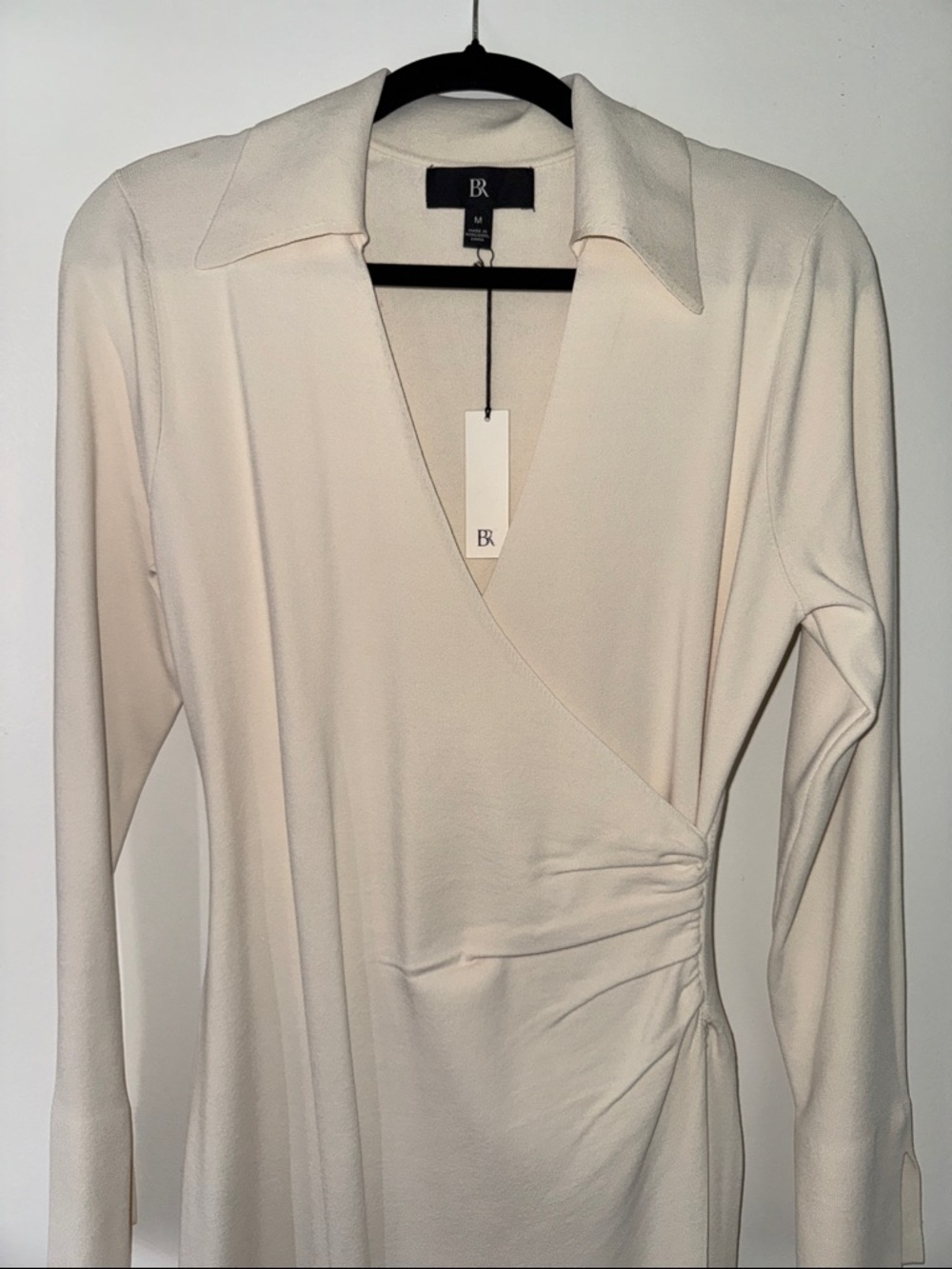 Banana Republic Cream Long Sleeve Wrap-Style Collared Dress